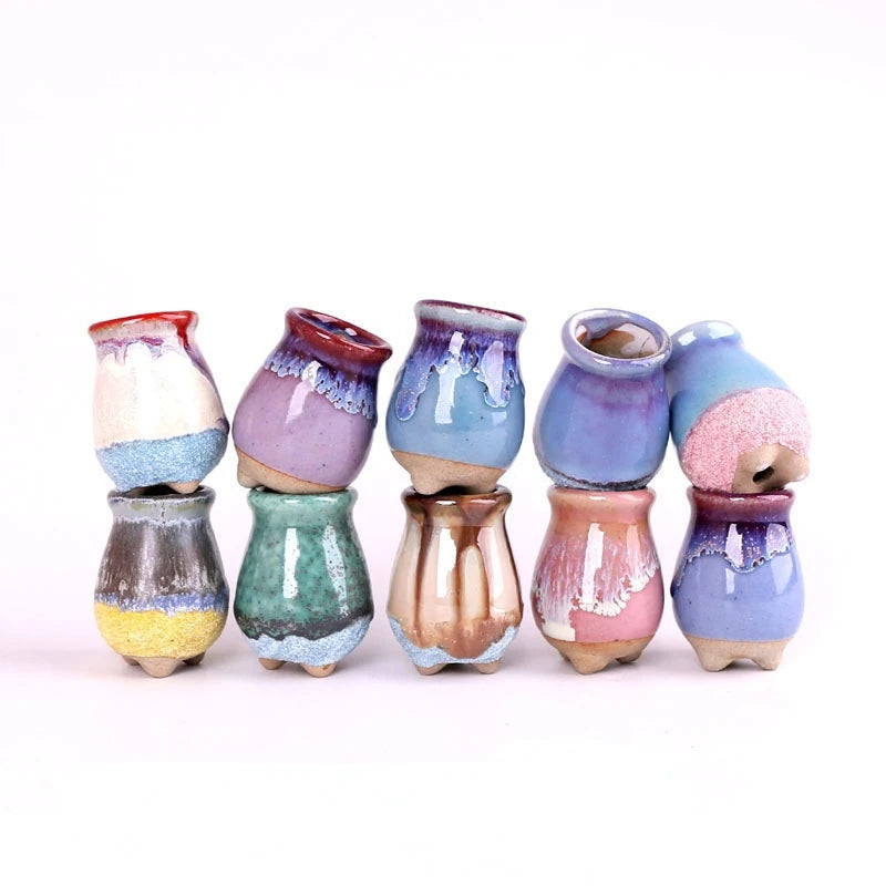 Collection of mini ice-crack ceramic flower pots in mixed pastel colors, 7 designs
