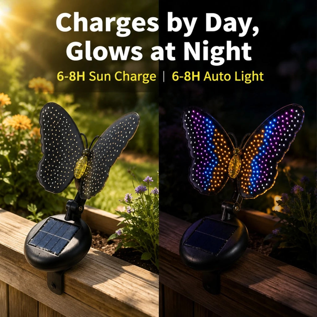 Outdoor Solar Butterfly Lamp 210 LEDs Hanging Wall Fence Art Decoration Solar Landscape Light for Garden Yard Patio Porch