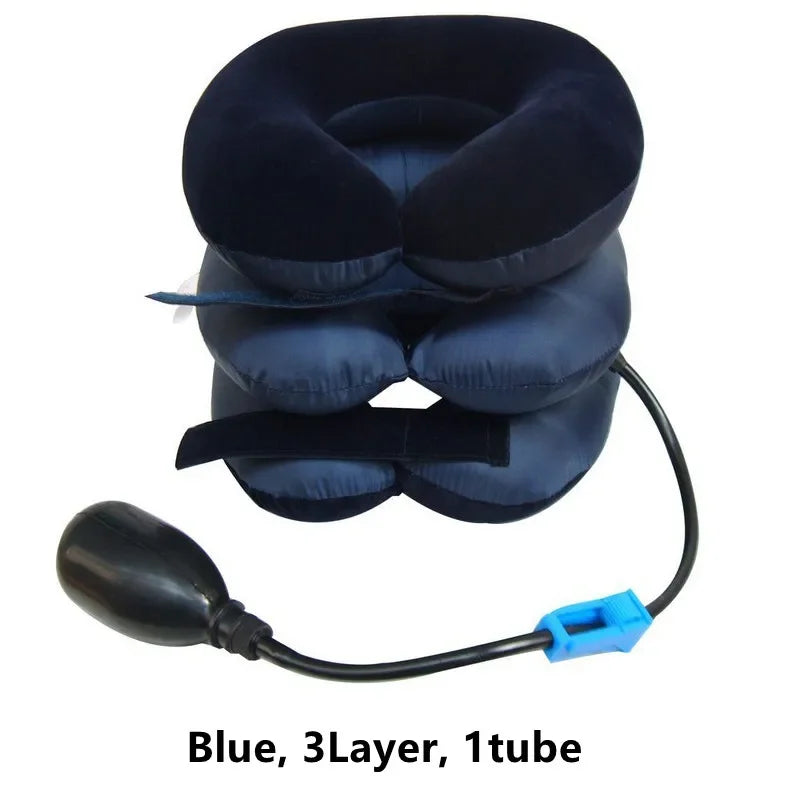 Inflatable Neck Traction Device | Adjustable Cervical Support Pillow Fascia Gun Blue 3 Layer 1 tube Tidesmit