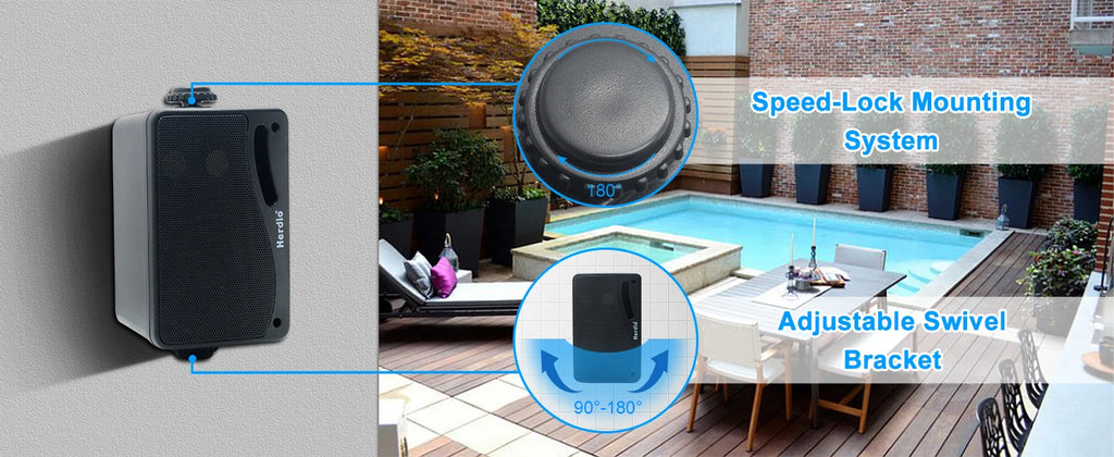 Herdio 3.5inch Outdoor Speaker 200W Waterproof Wall Mount Speakers HiFi Passive Wired 3 Way Premium Mountable Speake Black