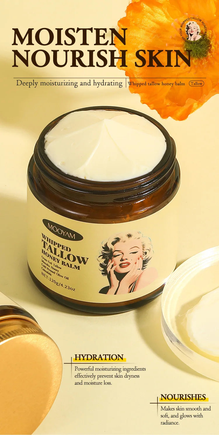 120g Whipped Beef Tallow And Honey Balm Beef Tallow Face Moisturizer Face & Body Skin Care Grass Fed Grass Finished Face Cream