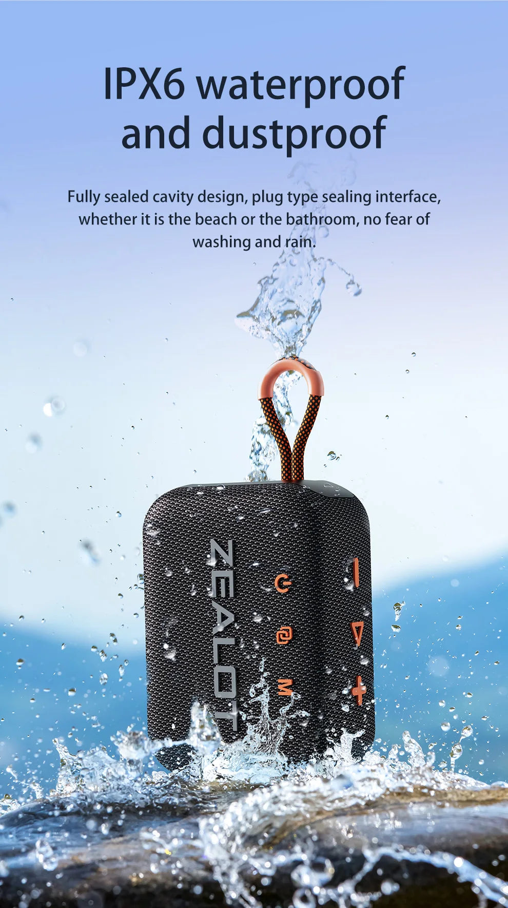 ZEALOT S75 10W Wireless Speakers, Outdoor Portable Subwoofer Speaker Waterproof IPX 6, Wireless Speaker, Dual Pairing,3000mAh.