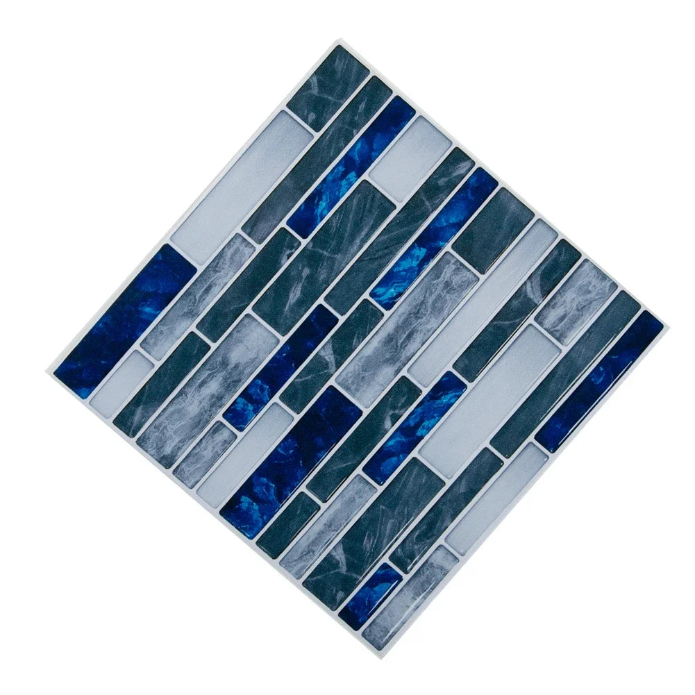Diamond-shaped mosaic tile sticker sheet, blue and gray brick layout