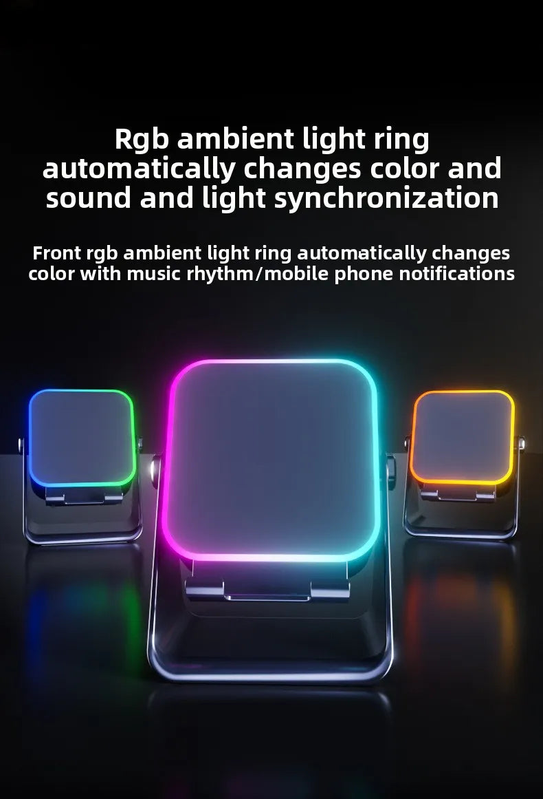 NEW 5 in 1 Auto-induction Wireless Induction Speaker 8 Mode RGB Light Phone Stand Surround Sound Portable Bluetooth Phone Holder