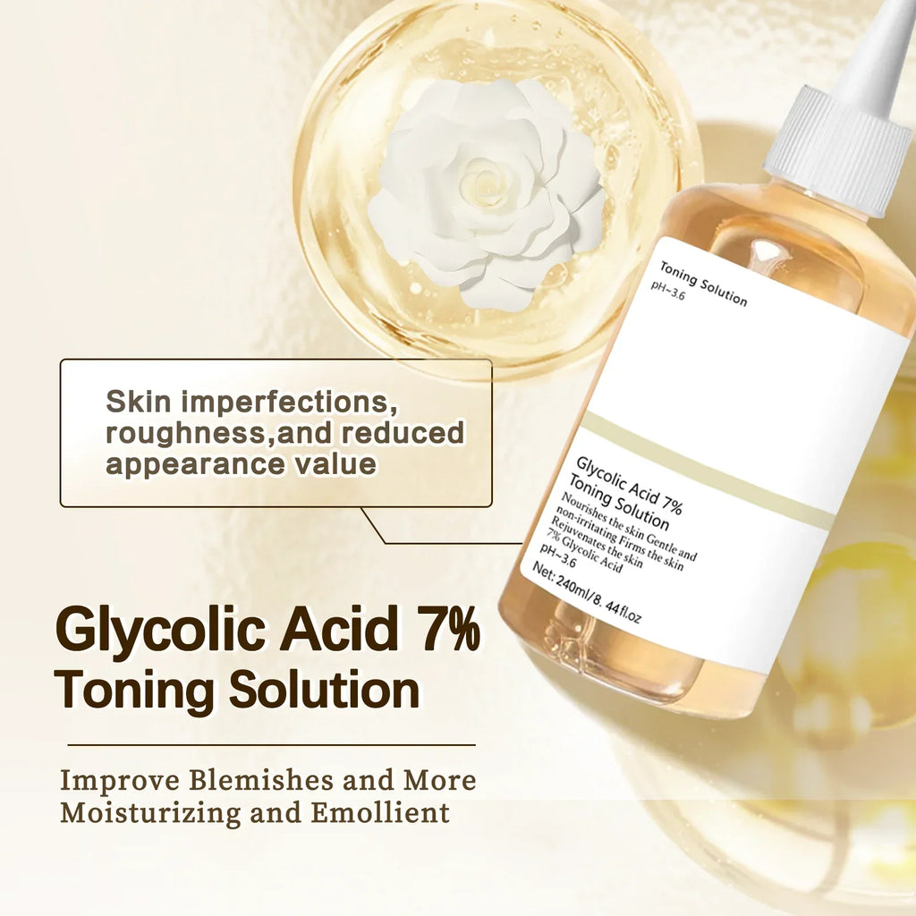 Glycolic Acid 7% Percent Toning Solution Face Exfoliant Acne And Dark Spots Brightens Skin Niacinamide Gentle Facial Care