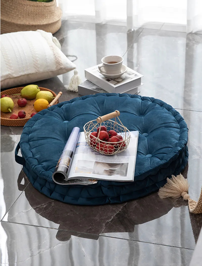 60x60cm Nordic Plain Velvet Tatami Round Cushion Pillow Thickened Winter Sofa Back Cushion Floor Meditation Cushion Futon Round