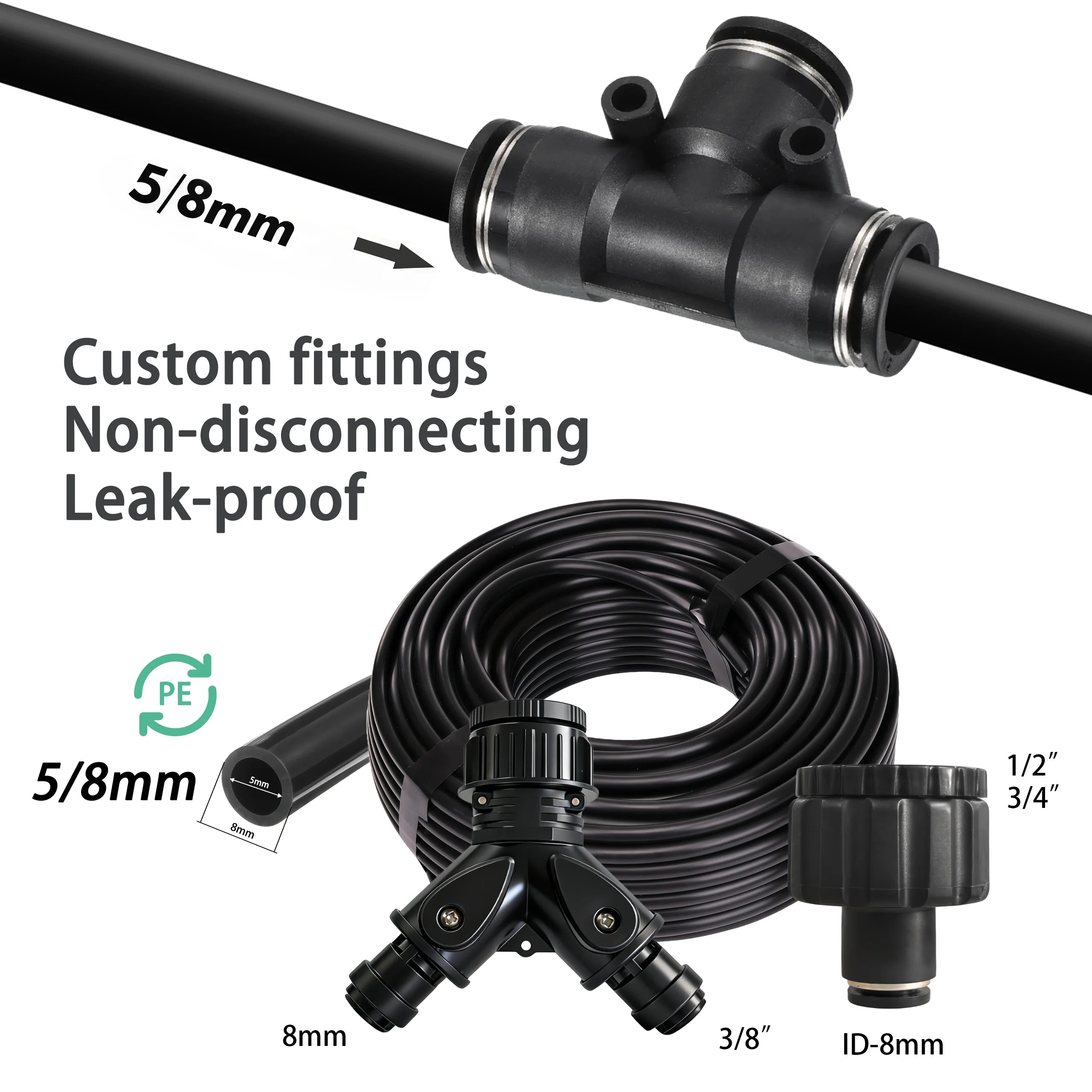 Garden 5-30M 8mm PE Hose 20cm 360° Bending Brass Nozzle Spray Kit Atomized Automatic Irrigation Equipment Plants Mist Wateriing