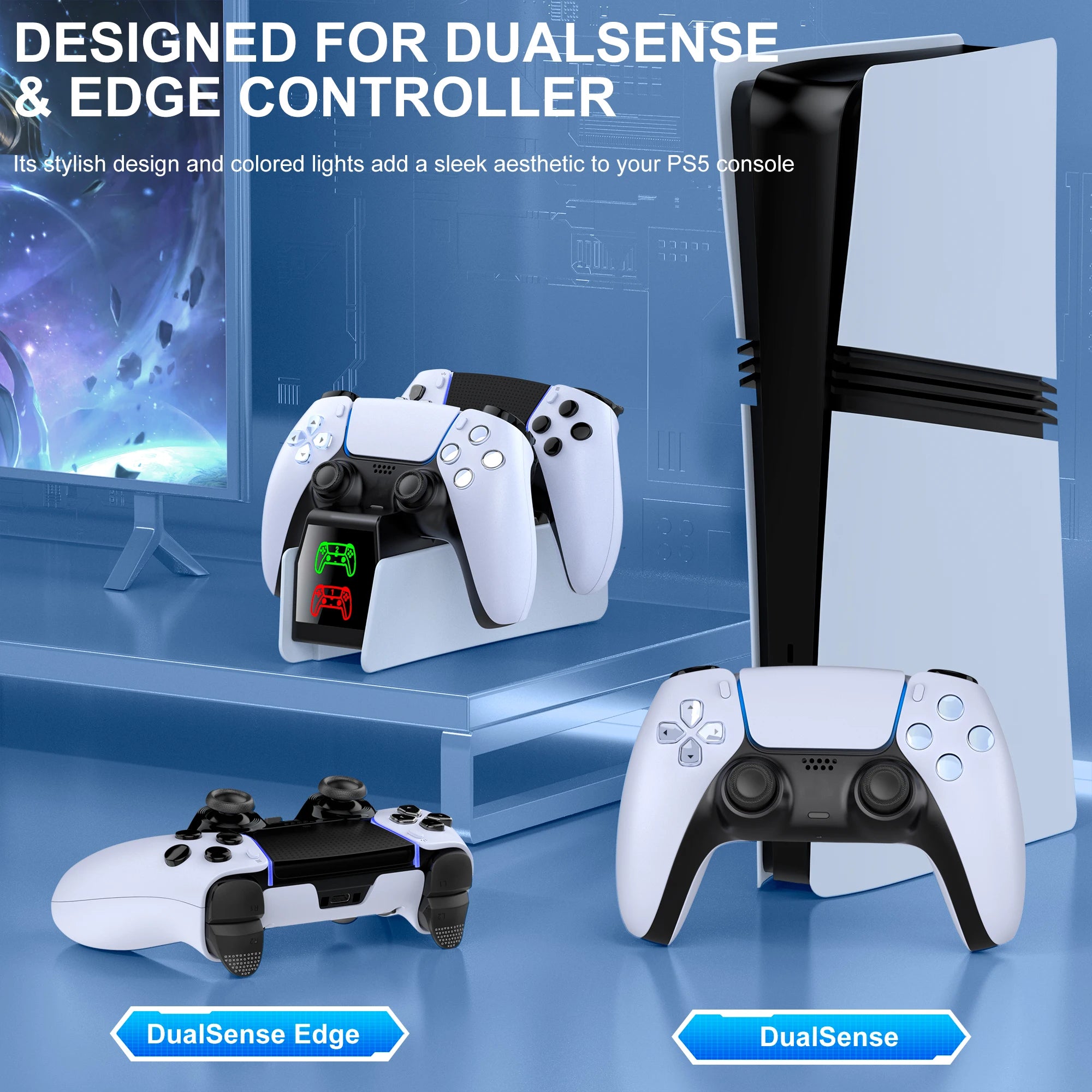DinoFire FC304 Charging Station for PS5 Controller,Dual Fast Charger Dock for 2 DualSense, Type-C, LED Indicator, Gaming Stand