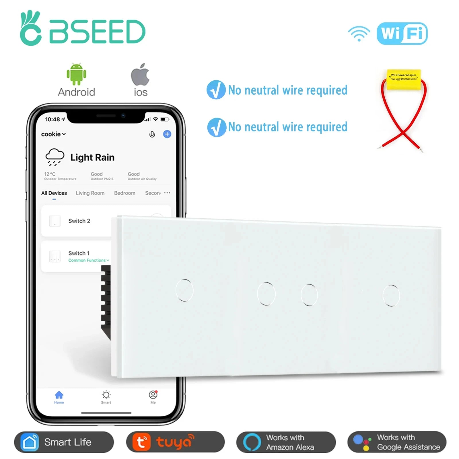 WiFi Smart Light Switch Touch Glass Panel - App-Controlled Automation 1G 2G 1G WIFI Switch Tidesmit