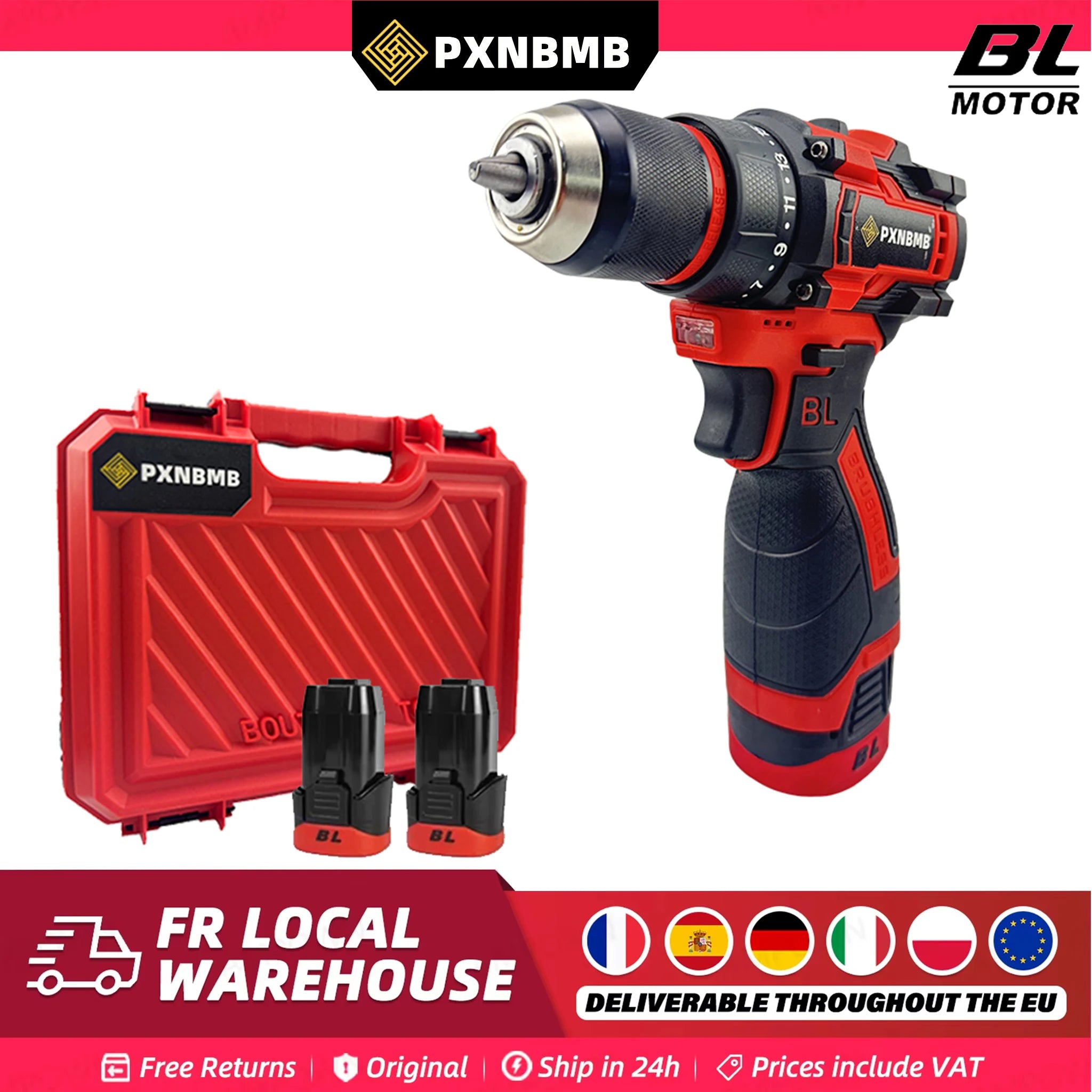 PXNBMB 16.8V 60NM Torque Brushless Electric Drill 10mm Metal Ratchet Chuck Cordless Drill Electric Screwdriver DIY Power Tools