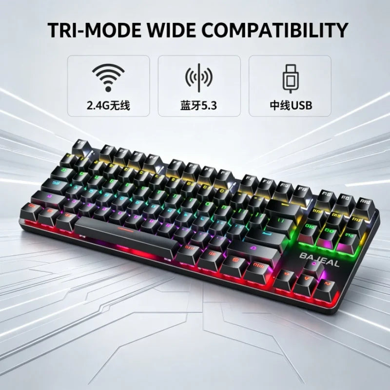 BAJEAL K200 Wired Mechanical Keyboard 87 Keys Portable with Colorful LED Backlighting for Laptops And Desktops - Blue Switches