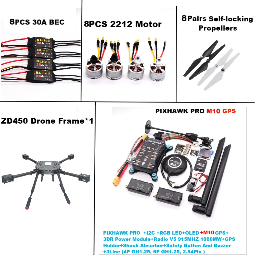 F450 GPS Quadcopter Drone Kit with Ardupilot and M10 Precision Tracking 915MHZ 1000MW M10 Tidesmit