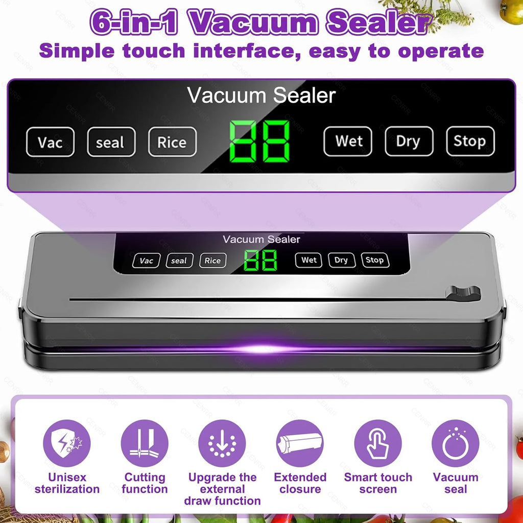 Portable Kitchen Food Saver Vacuum Sealer Machine Household Home Touch Button Cutter Kitchen Electric Vacuum Packaging Machine