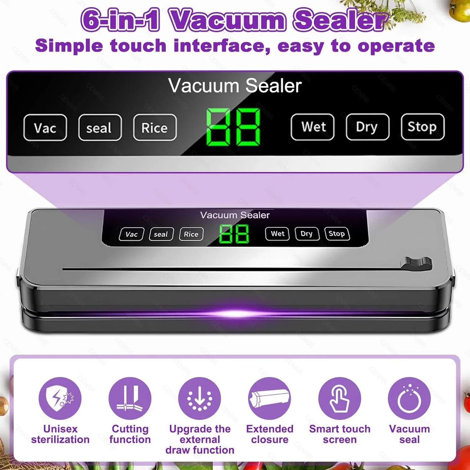 Portable Kitchen Food Saver Vacuum Sealer Machine Household Home Touch Button Cutter Kitchen Electric Vacuum Packaging Machine