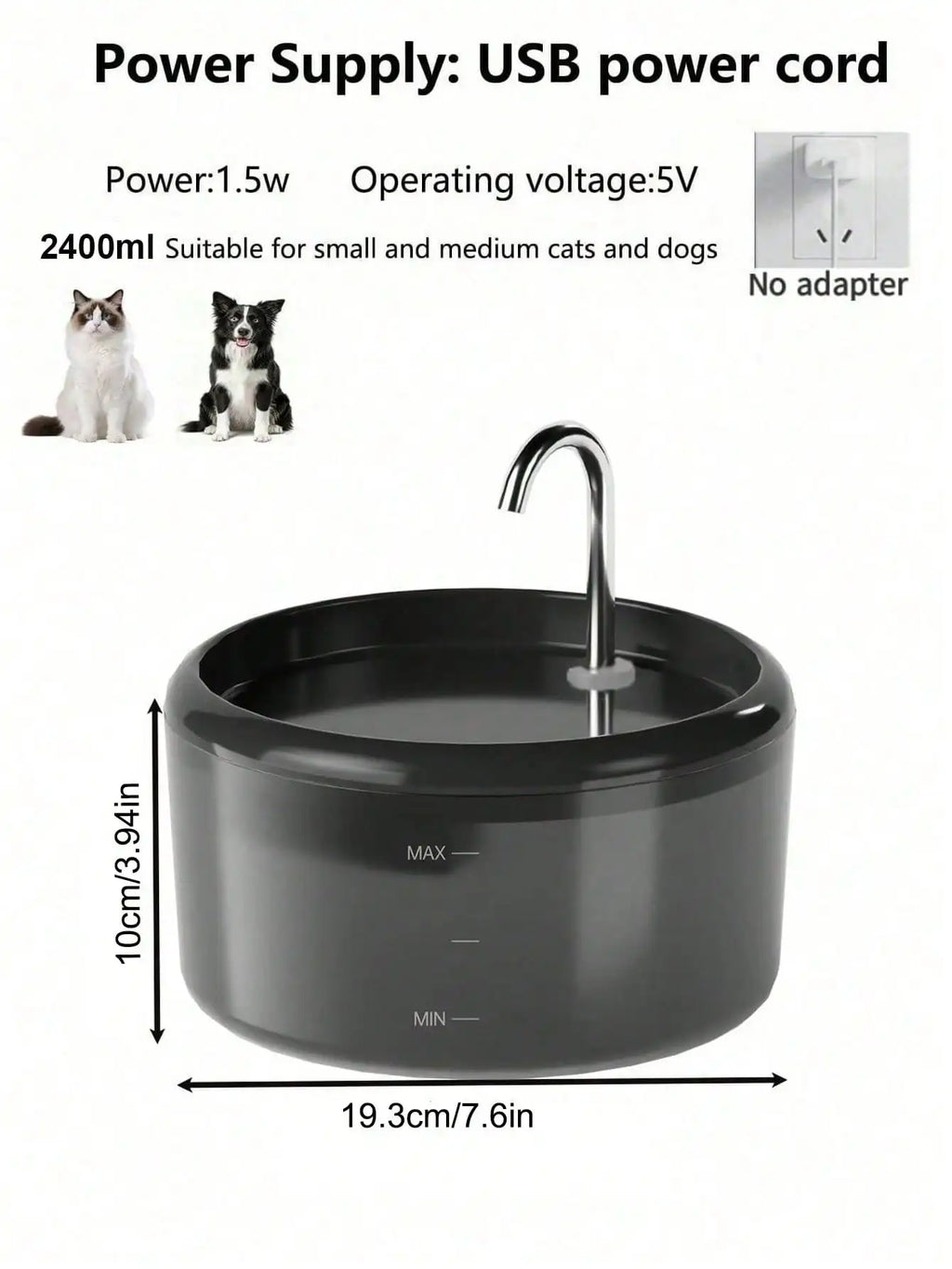 Automatic Water Fountain: 2.4L Pet Water Fountain, Cat Water Fountain for Cats Indoor, Silent Water Bowls for Small Animal