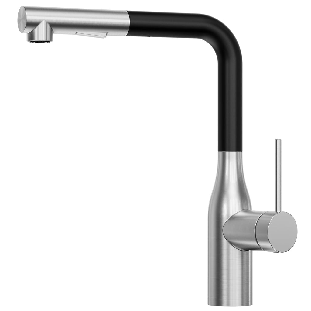Kitchen Mixer, Kitchen Faucet with Pull-Down Spray Head, 360° Rotatable 2-Jet Sink Mixer, 2 Spray Modes, Brushed SUS304 and Black