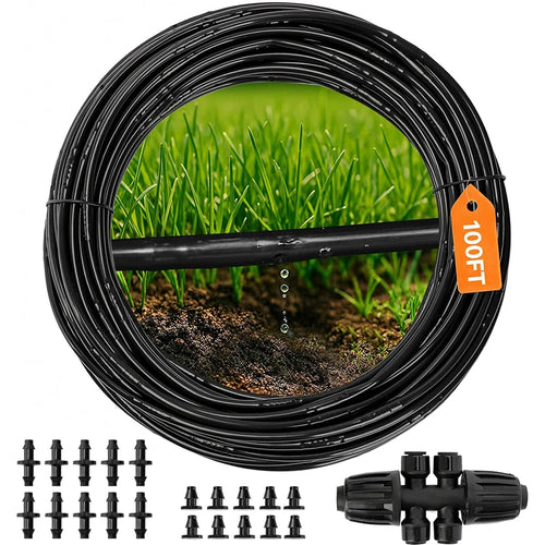 1/4 in dripline tubing 100 ft roll with built-in emitters, black coiled hose