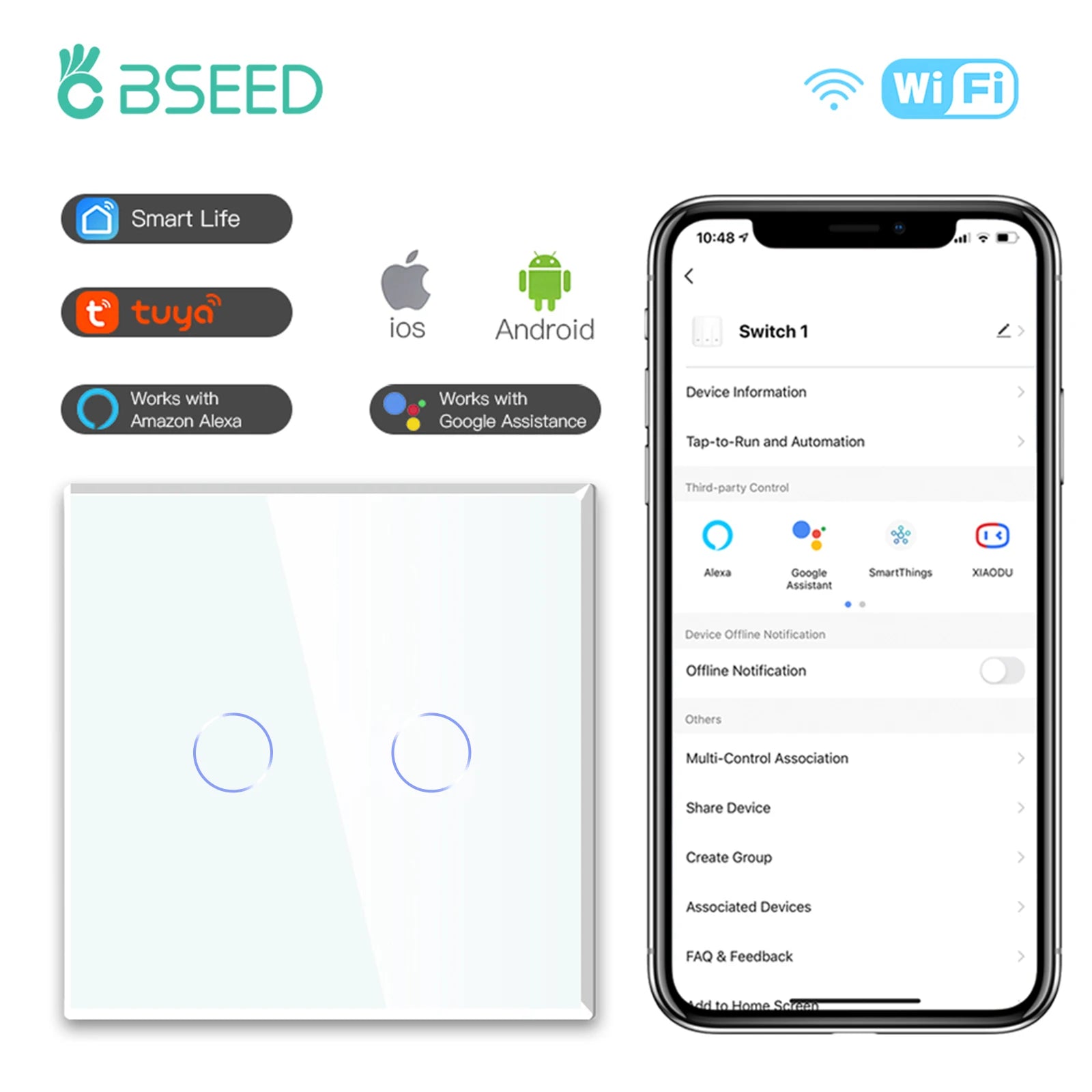 WiFi Smart Light Switch - Glass Touch Panel | Tidesmit Home Automation 2G Tidesmit