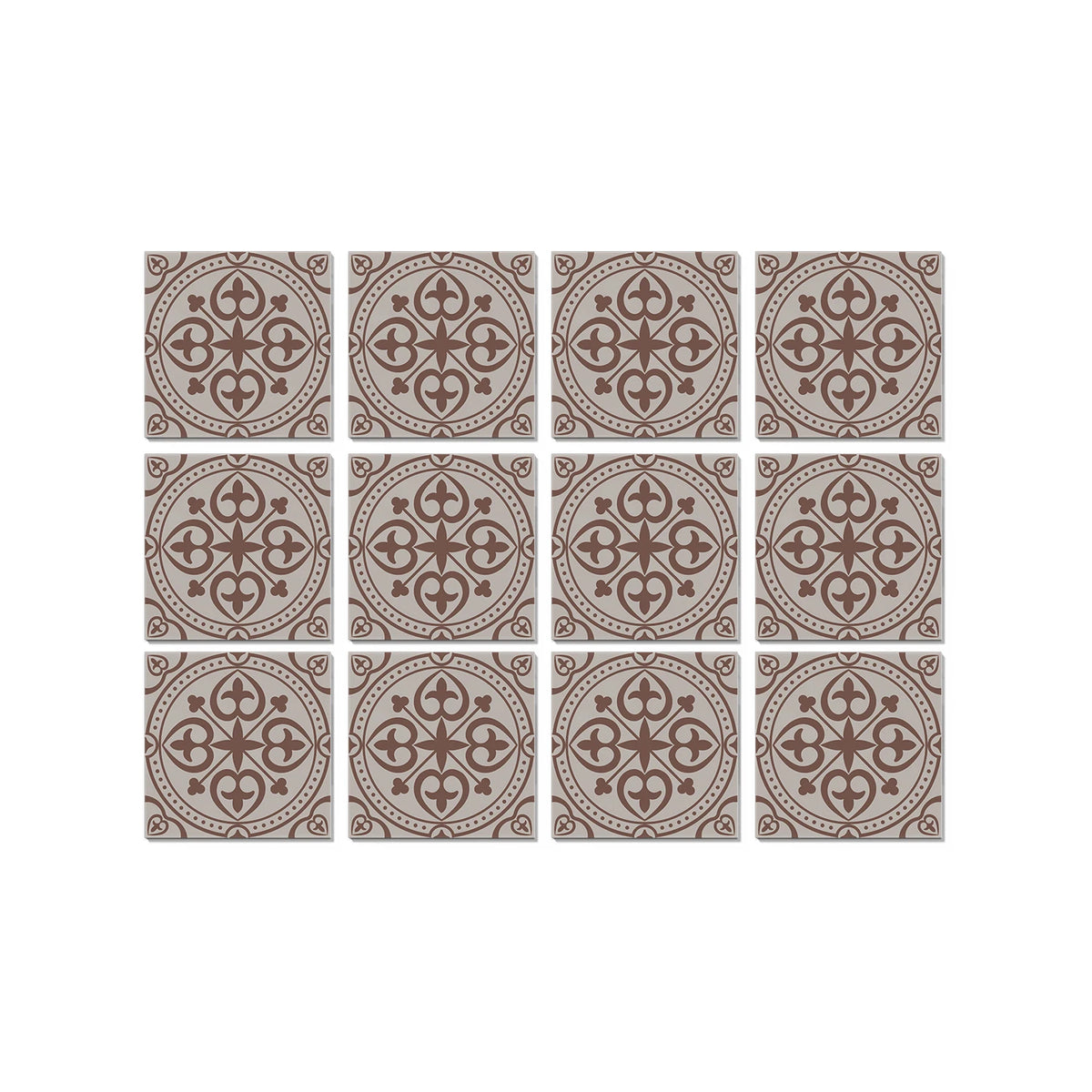 Peel-and-stick Moroccan tile stickers set, 15x15cm, tan circular pattern