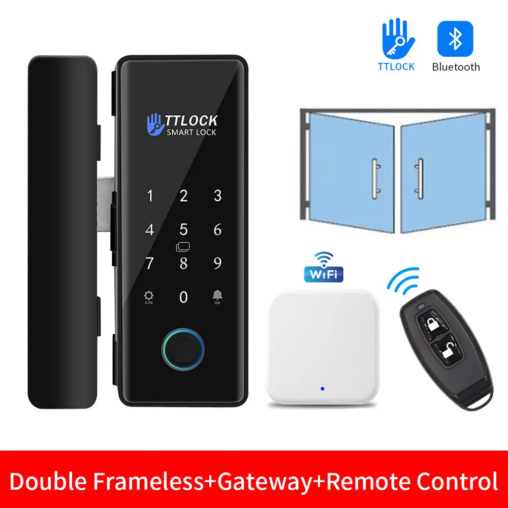 Bluetooth TTLOCK APP Unlock Control Smart Glass Door Lock Electronic Biometric Fingerprint Electric Lock Password 13.56Mhz RFID