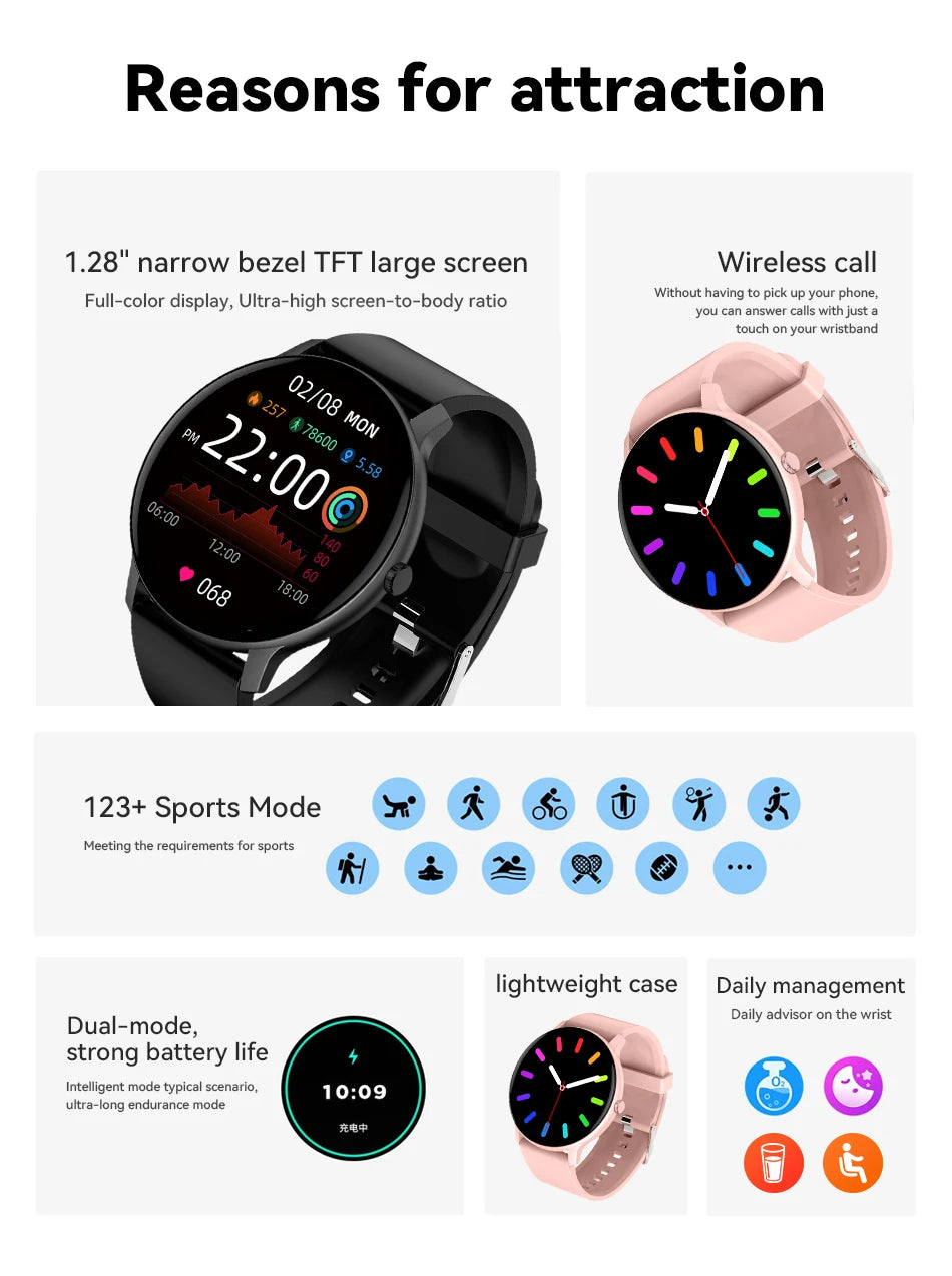 New Smart Watch 1.26" HD Smartwatch for iOS Android Answer/Make Call 100+ Sport Fitness Tracker Heart Rate Monitor Smart Watches