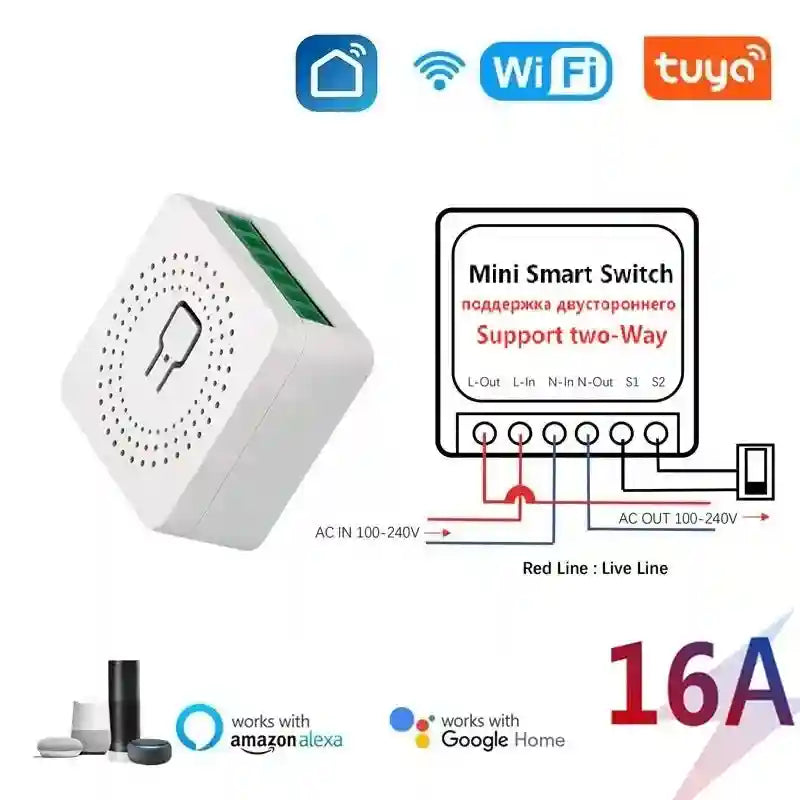 WiFi Smart Switch 16A Module – 2-Way Alexa and Google Home Compatible Tidesmit