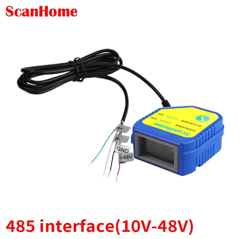Blue barcode scanner module with RS485 10-48V wire leads and scanning window