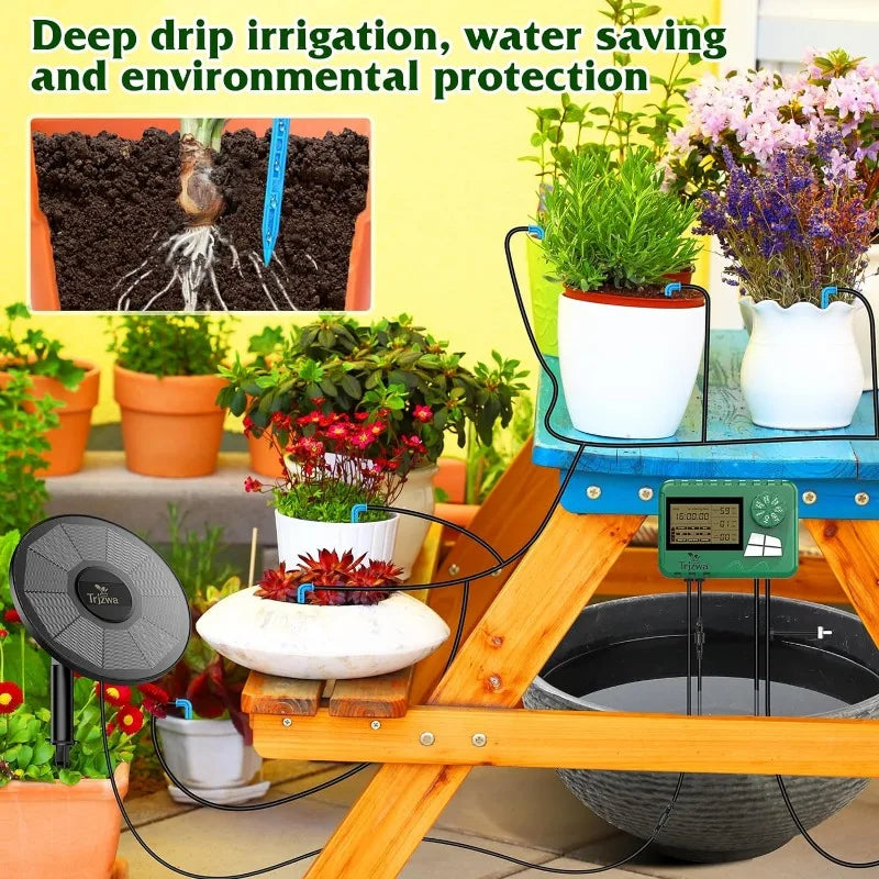 Solar Drip Irrigation Kit for Potted Plants with Smart App Timer Tidesmit