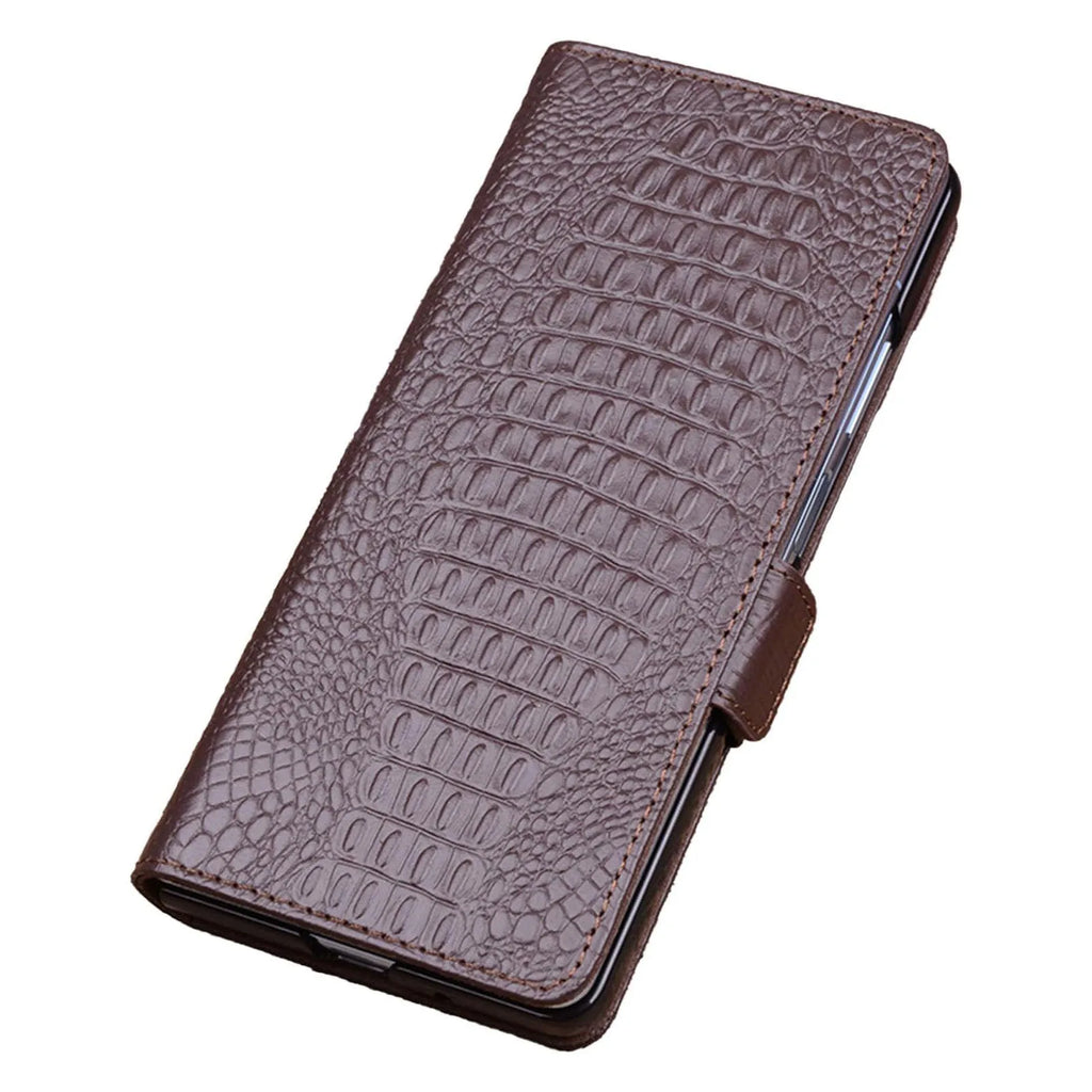 Samsung Galaxy Z Fold 7 Leather Case: Crocodile Texture Slim Fit Cover Dark Brown Z fold 7 Tidesmit
