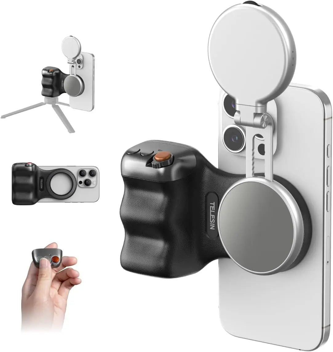 Magnetic Phone Camera Grip with LED Selfie Light for Smartphone Content Black Grip light Tidesmit