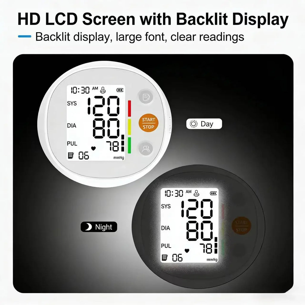 Upper Arm Blood Pressure Monitor Round Large Screen Fully Automatic High Precision Medical Grade Electronic BP Meter for Home