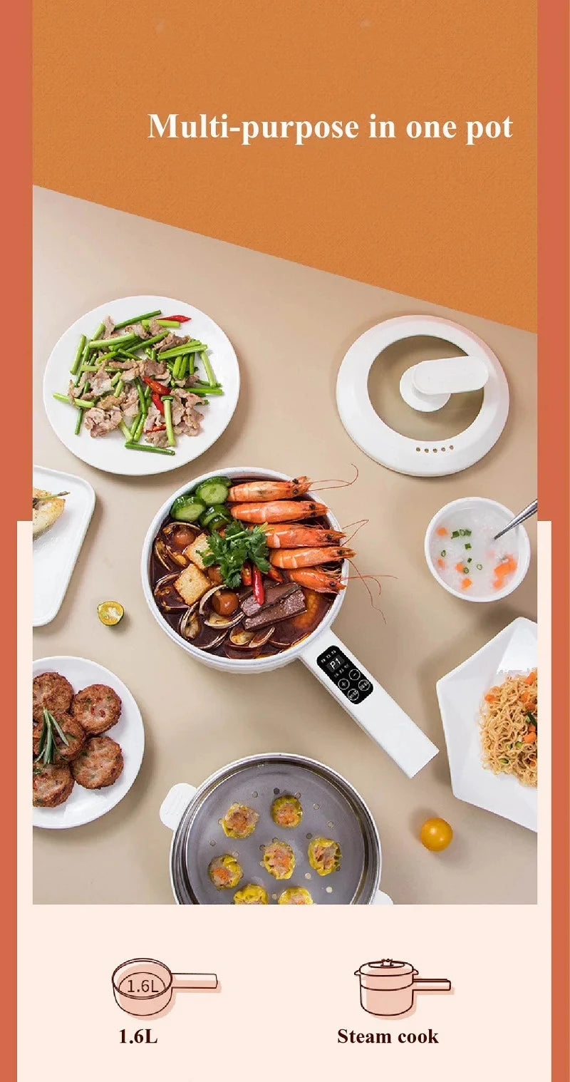 Multifunctional electric cooking pot with steam cook design and meal serving ideas