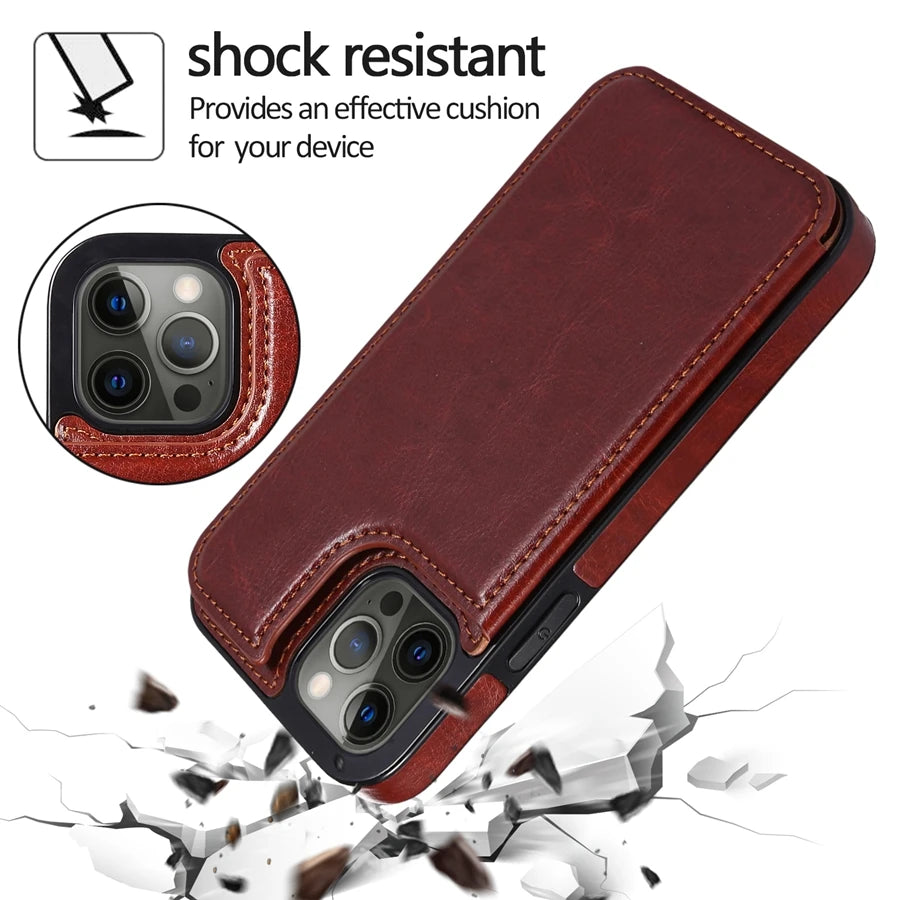 iPhone 16 Leather Wallet Case With Card Stand - Slim Shock-Absorbing Cover Tidesmit