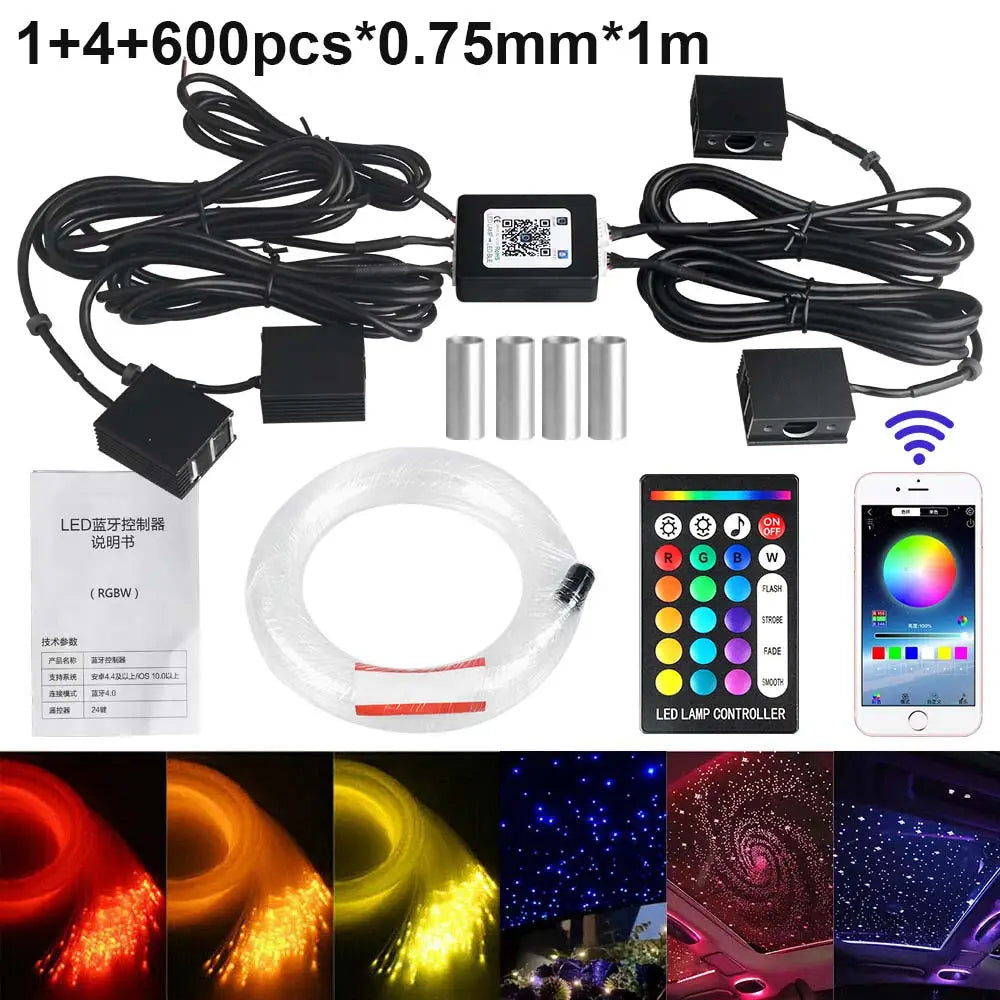 Fiber Optic Star Ceiling Kit - RGBW LED Car Roof Light System package I Tidesmit