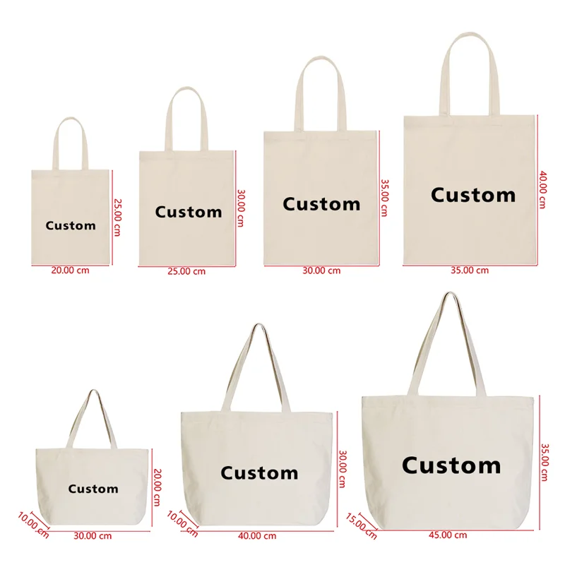 100PCS/Lot Custom Logo Natural Canvas Tote Bags – High-Quality Reusable Cotton Grocery Shopping Bags with Large Capacity