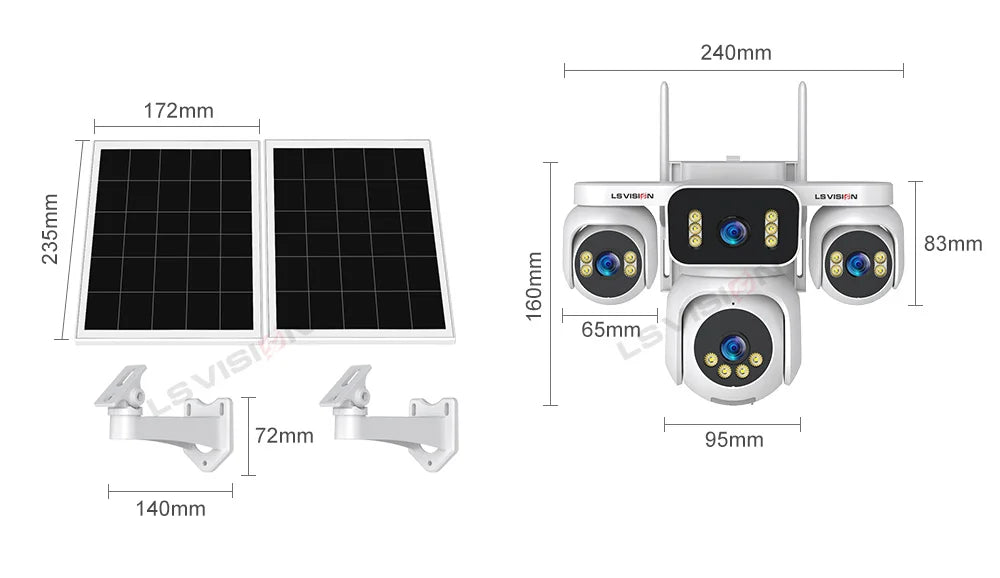 LS VISION 20MP Four Screens Solar Security Camera Outdoor 12X Zoom 4-Lens 4G Sim Ai Tracking Waterproof CCTV 24/7 Recording AOV