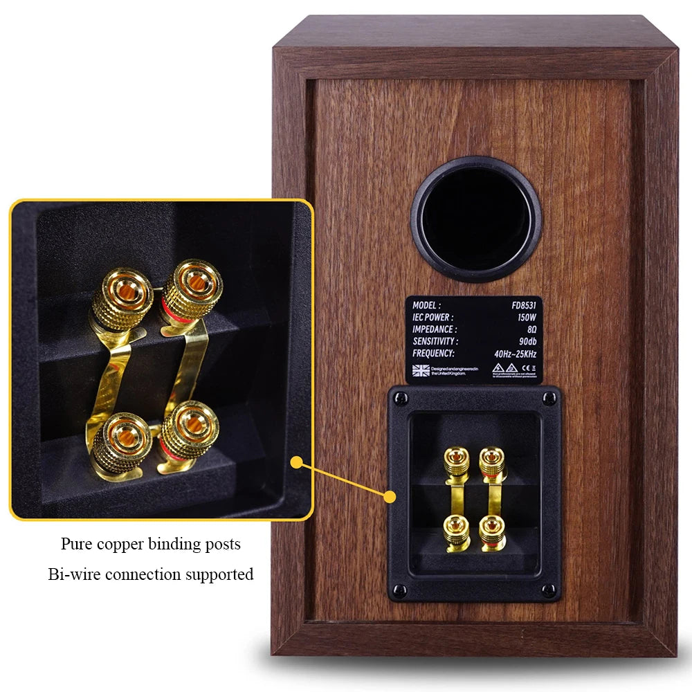 High-end 6.5-inch HIFI Passive Bookshelf Speaker 2-way Crossover Bi-wiring Connection 150W High-fidelity Wooden Audio Speaker