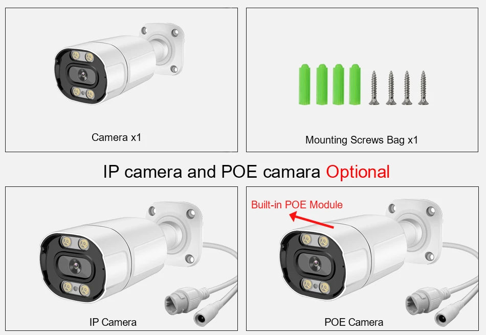Smar 8MP/5MP/4MP/3MP Outdoor POE IP Camera Support AI Face Detection Bulilt-in Microphone Outdoor Waterproof Metal Home Security