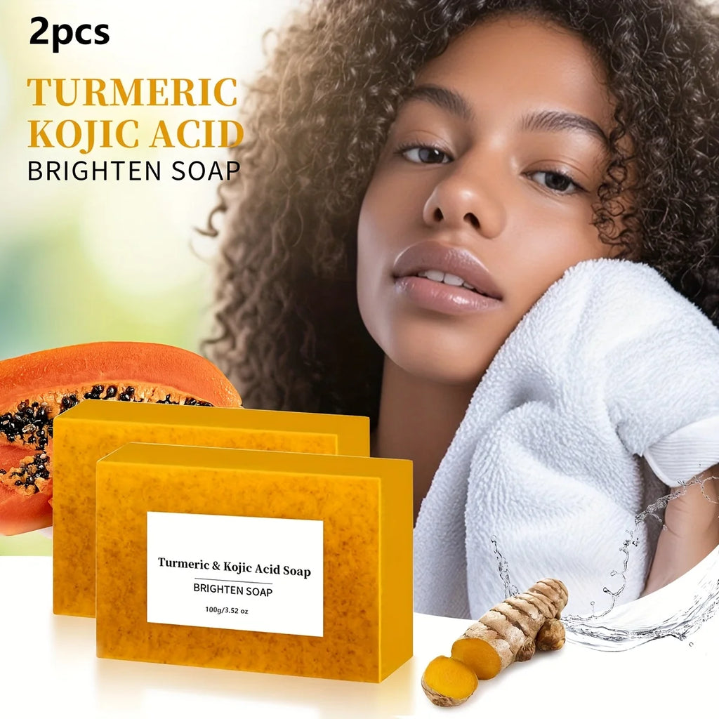 2pcs/100g Turmeric Kojic Acid Scrub Soap, Ginger Handmade Cold Soap, Bath and Face Soap