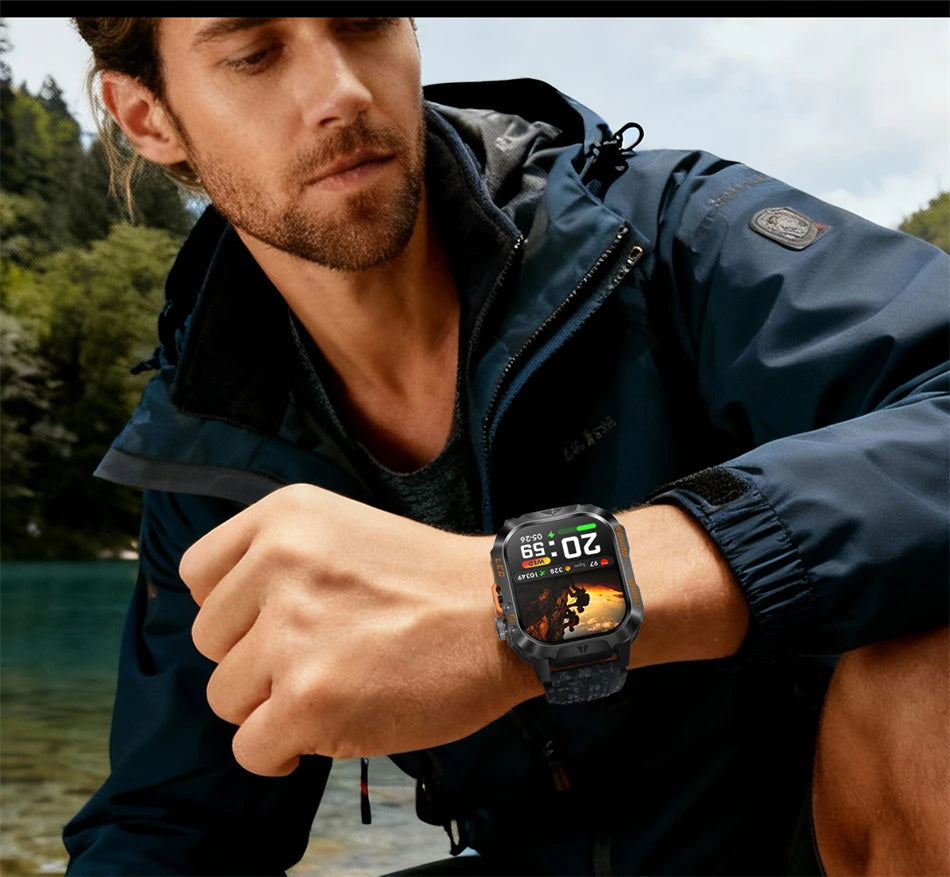 New 1200 mAh Battery Rugged Military Smartwatch Men 5ATM Waterproof Fitness Tracker Health Monitor 100+Sports Call Smart Watches