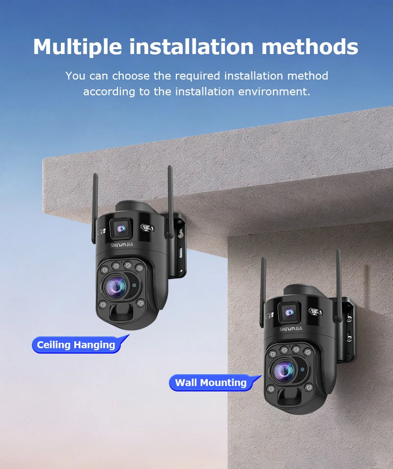 SHIWOJIA AI Ubox 4K 60X Optical Zoom 4G Solar Camera Dual Screen Outdoor WiFi PTZ PIR Detection Human Auto Tracking CCTV Cameras
