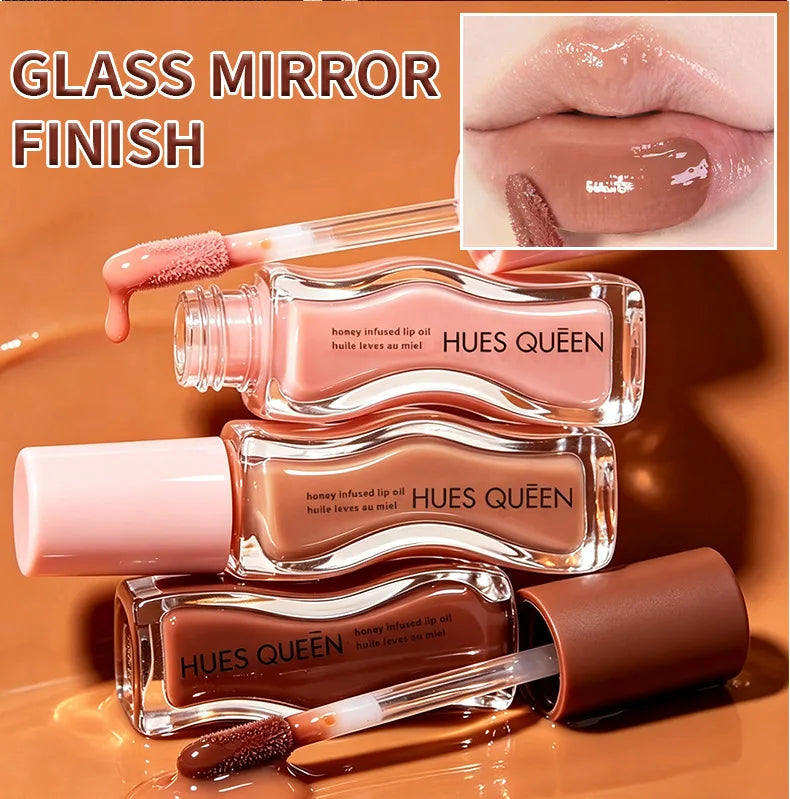 3-piece moisturizing lip gloss set with honey-infused formula for a hydrating, high-shine glass mirror finish.