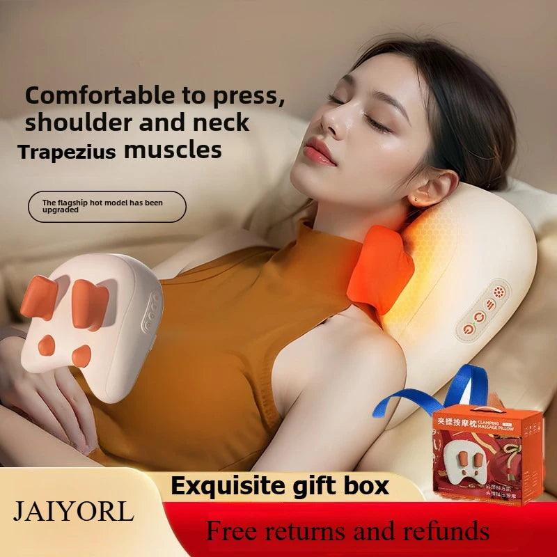 Shiatsu Neck Massager Wireless Rechargeable Heat Therapy - Tidesmit Relaxation Treatment Upgrade white orange Tidesmit
