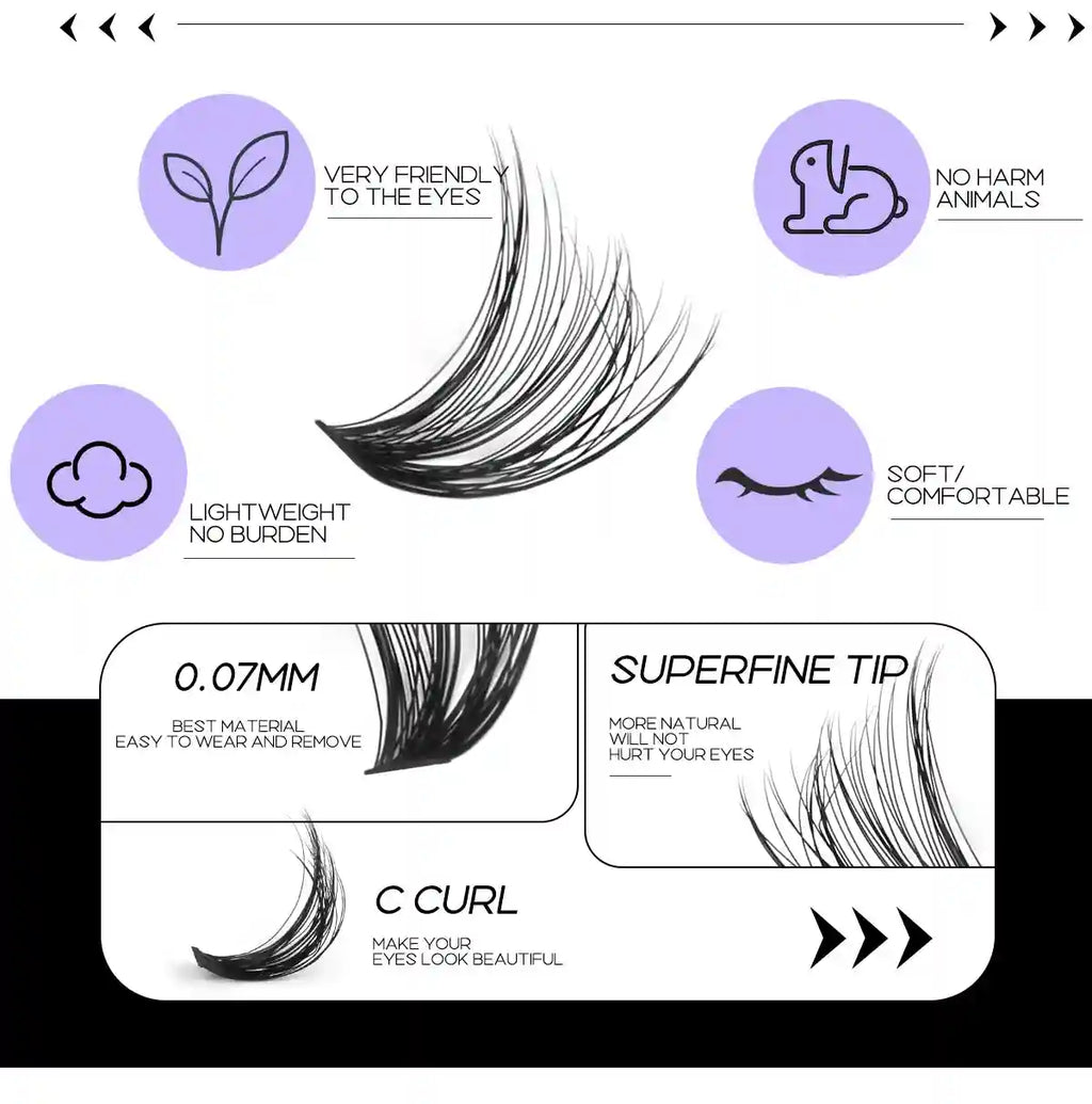 DIY Lash Extension Kit with Bond and Seal - Pro Cluster Set Lip Care Tidesmit