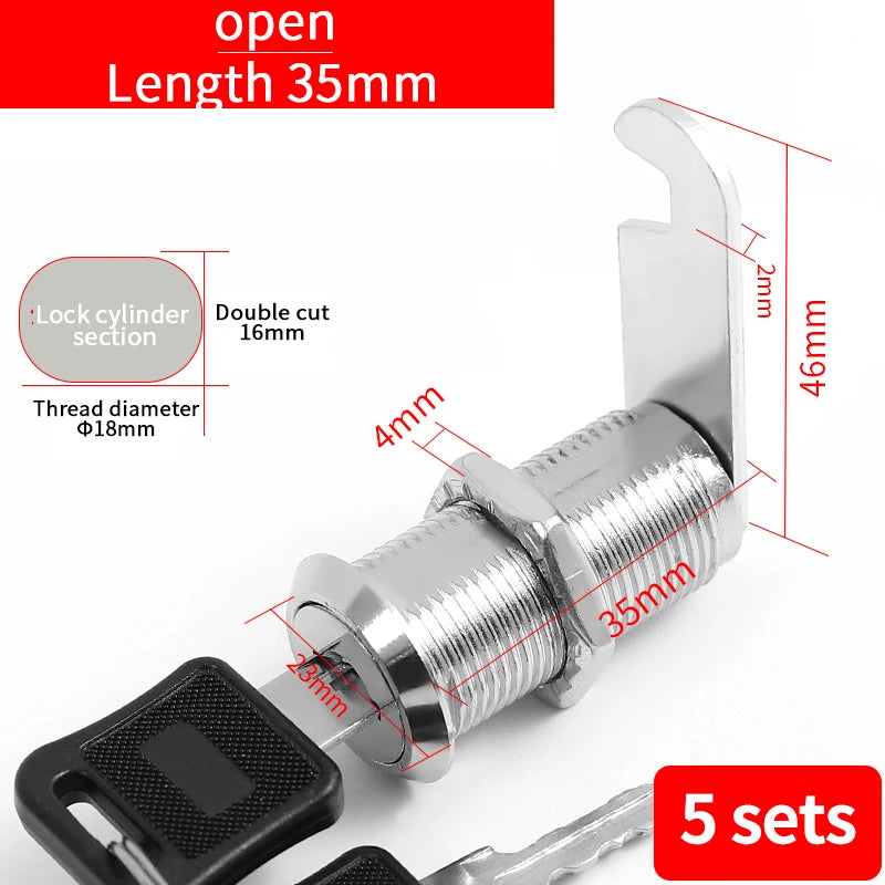 5/20SETS Metal Cylinder Cabinet Security Locker Cam Lock With 2 Keys Same Key Different Key Security Mailbox Lock Drawer 16mm