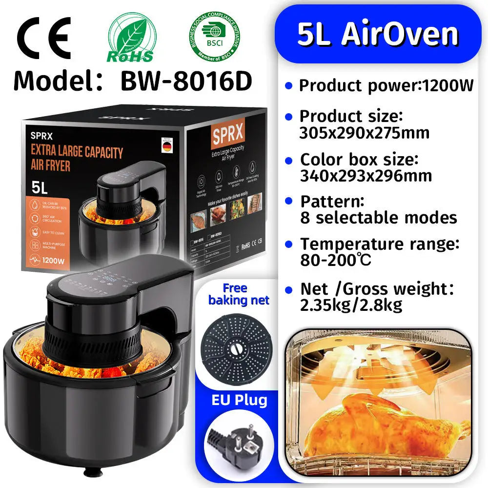 Commercial  Digital  High-quality Smart Electric Square Air Fryer Oven  Touchscreen Display Stainless Steel  for  Household