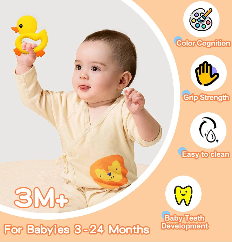 2025 Baby Duck Shape Teether Cartoon Swimming Duck Silicone Teether Baby Toy Teething Accessories