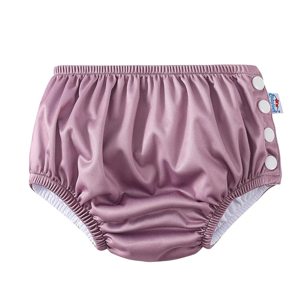Babyland reusable cloth baby diaper in mauve, features side-snap closure for adjustable fit. Baby care essential.