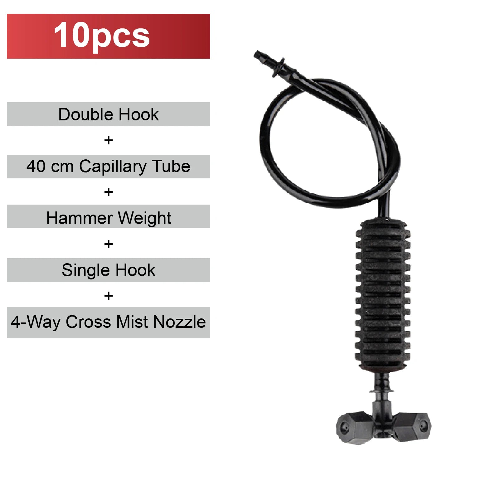 Black 4-way cross mist micro sprinkler nozzle kit with capillary tube and double hook