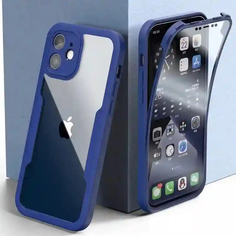 iPhone 16 Pro Full Body Shockproof Clear Case with Screen Protector Navy Blue Case & Screen Protector Tidesmit